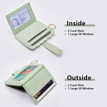 Lostars Wallet Keychain Wristlet for Women RFID Card Holder with Keychain,Tassel Card Pocket Key Chains for Women (Green)