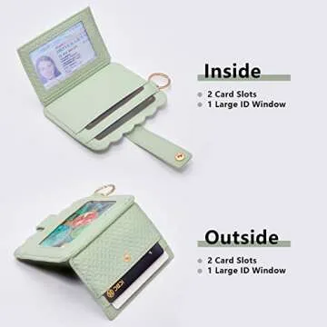 Lostars Wallet Keychain Wristlet for Women RFID Card Holder with Keychain,Tassel Card Pocket Key Chains for Women (Green)