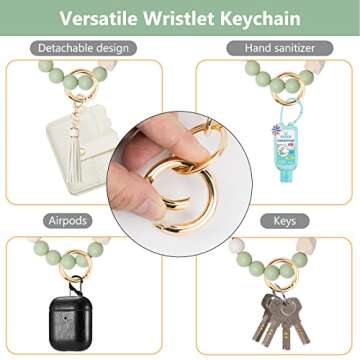 Lostars Wallet Keychain Wristlet for Women RFID Card Holder with Keychain,Tassel Card Pocket Key Chains for Women (Green)