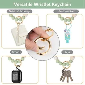 Lostars Wallet Keychain Wristlet for Women RFID Card Holder with Keychain,Tassel Card Pocket Key Chains for Women (Green)