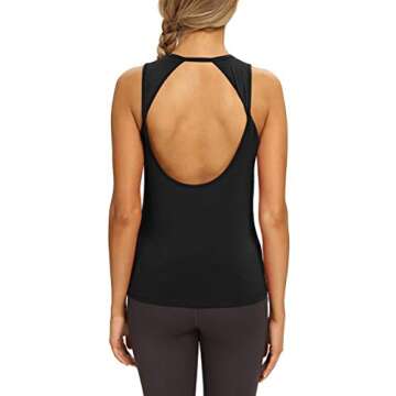 Mippo Workout Tank Tops for Women Loose Fit Open Back Yoga Tops Backless Workout Shirts Athletic Running Gym Tanks Black S
