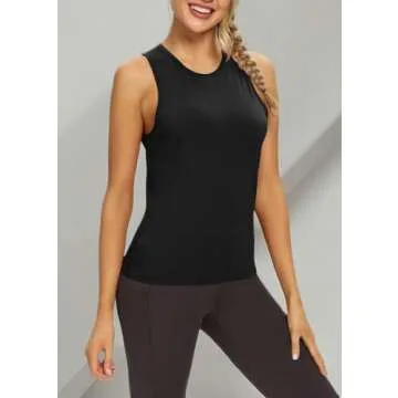 Mippo Workout Tank Tops for Women Loose Fit Open Back Yoga Tops Backless Workout Shirts Athletic Running Gym Tanks Black S