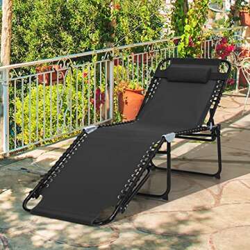 GYMAX Lounge Chairs for Outside, Extra High Folding Beach Tanning Lounger with 4-Level Adjustable Ba...