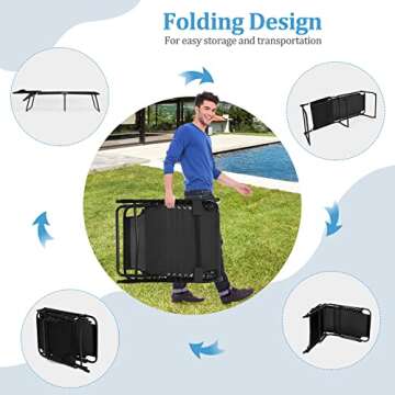 GYMAX Lounge Chairs for Outside, Extra High Folding Beach Tanning Lounger with 4-Level Adjustable Backrest, 2-Level Footrest & Removable Pillow, Sunbathing Lounge for Patio, Lawn, Poolside (1, Black)