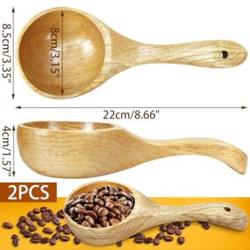 BILLIOTEAM 2 Pack Wooden Kitchen Scoop Ladle,Multipurpose Large Solid Wood Water Spoon Serving Soup ...