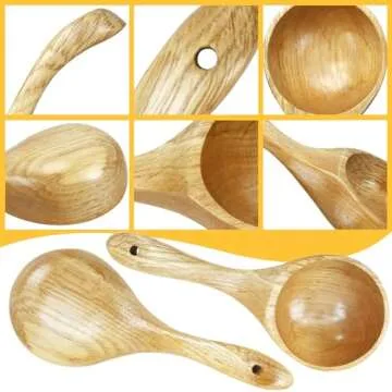 BILLIOTEAM 2 Pack Wooden Kitchen Scoop Ladle,Multipurpose Large Solid Wood Water Spoon Serving Soup Tablespoon for Cooking,Bath Salt,Canisters Flour