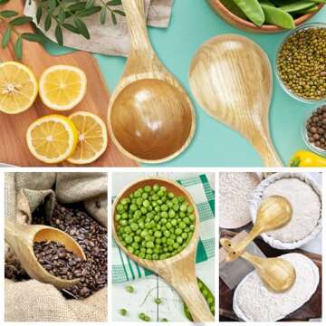 BILLIOTEAM 2 Pack Wooden Kitchen Scoop Ladle,Multipurpose Large Solid Wood Water Spoon Serving Soup Tablespoon for Cooking,Bath Salt,Canisters Flour
