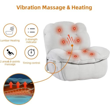 EDWELL Power Recliner Chair, Swivel Recliner Chair with Massage and Heated, Infinite Position, Electric Rocking Glider Reclining Sofa with USB, USB-C Ports for Living Room (White)