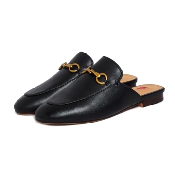 Vertundy Women's Mules Loafers Low Heel Flats Leather Slip On Backless Sandals for Girls Lady Work Slides