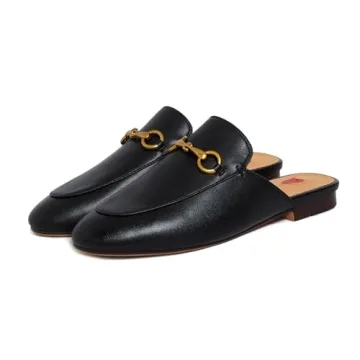 Vertundy Women's Mules Loafers Low Heel Flats Leather Slip On Backless Sandals for Girls Lady Work Slides