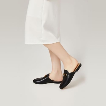 Vertundy Women's Mules Loafers Low Heel Flats Leather Slip On Backless Sandals for Girls Lady Work Slides