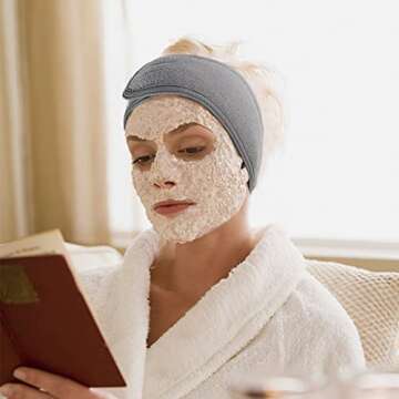 Leaflai Spa Headband, 12Pcs Make Up Wrap Head Terry Cloth Headbands with Adjustable Magic Tape Non-slip Stretchable Sport Towel for Woman Face Washing, Bath, Makeup, and Sport (12Pcs Gray)