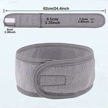 Leaflai Spa Headband, 12Pcs Make Up Wrap Head Terry Cloth Headbands with Adjustable Magic Tape Non-slip Stretchable Sport Towel for Woman Face Washing, Bath, Makeup, and Sport (12Pcs Gray)