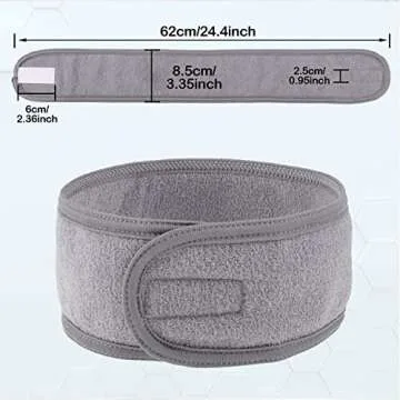 Leaflai Spa Headband, 12Pcs Make Up Wrap Head Terry Cloth Headbands with Adjustable Magic Tape Non-slip Stretchable Sport Towel for Woman Face Washing, Bath, Makeup, and Sport (12Pcs Gray)