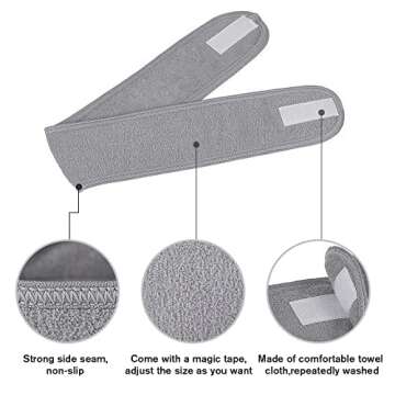 Leaflai Spa Headband, 12Pcs Make Up Wrap Head Terry Cloth Headbands with Adjustable Magic Tape Non-slip Stretchable Sport Towel for Woman Face Washing, Bath, Makeup, and Sport (12Pcs Gray)