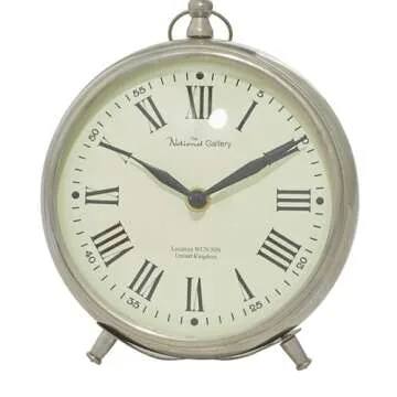Deco 79 Stainless Steel Metal Decorative Clock Mantel Clock with Ring Top, Tabletop Clock 6" x 3" x ...