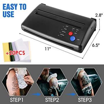 GVOTPLOP Tattoo Stencil Transfer Copier Printer with 20pcs Tattoo Stencil Transfer Paper Tattoo Tran...