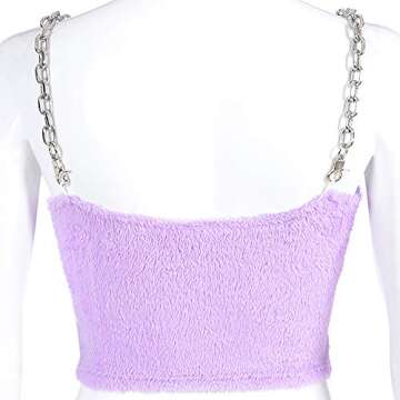 SansoiSan Women Patchwork Chain Camis Streetwear Plush Crop top Clubwear hot Tank Tops Small