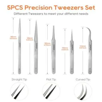 TOWOT Precision Tweezers, Stainless Steel Pointed Tweezers for Craft, Electronics, Soldering, Experimental Work, Jewelry-Making, Non-Magnetic Industrial Tweezers