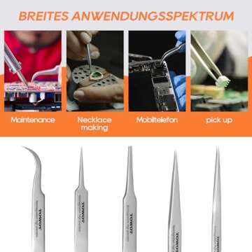 TOWOT Precision Tweezers, Stainless Steel Pointed Tweezers for Craft, Electronics, Soldering, Experimental Work, Jewelry-Making, Non-Magnetic Industrial Tweezers