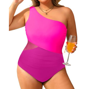 Tempt Me Hot Pink Plus Size One Shoulder Swimsuit for Tummy Control and Style
