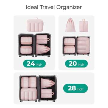 BAGSMART Packing Cubes for Travel Women, Large Capacity Hanging Packing Cubes for Suitcases, Quilted Travel Essentials for Women, Light Pink