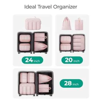 BAGSMART Packing Cubes for Travel Women, Large Capacity Hanging Packing Cubes for Suitcases, Quilted Travel Essentials for Women, Light Pink