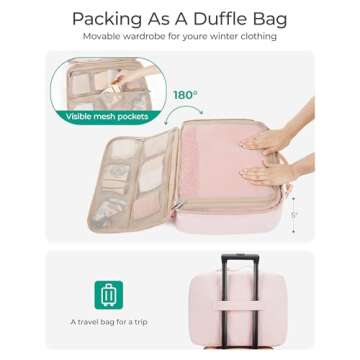 BAGSMART Packing Cubes for Travel Women, Large Capacity Hanging Packing Cubes for Suitcases, Quilted Travel Essentials for Women, Light Pink