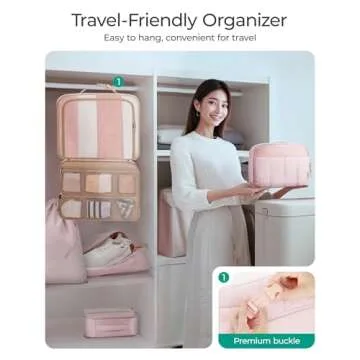 BAGSMART Packing Cubes for Travel Women, Large Capacity Hanging Packing Cubes for Suitcases, Quilted Travel Essentials for Women, Light Pink