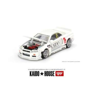 True Scale Miniatures Model Car Compatible with Nissan Skyline GT-R (R34) Kaido Works V2 (White) Limited Edition 1/64 Diecast Model Car Kaido House KHMG049