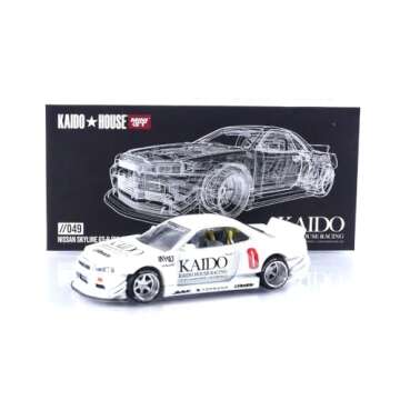 True Scale Miniatures Model Car Compatible with Nissan Skyline GT-R (R34) Kaido Works V2 (White) Limited Edition 1/64 Diecast Model Car Kaido House KHMG049