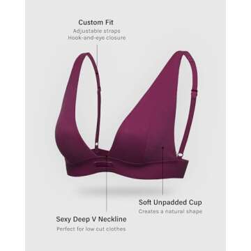 INLYRIC Women's Cotton Plunge Bralette - Sexy Unlined Triangle Breathable Wireless Stretch No Padding Deep V Bra Grape Wine Large