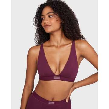 INLYRIC Women's Cotton Plunge Bralette - Sexy Unlined Triangle Breathable Wireless Stretch No Padding Deep V Bra Grape Wine Large