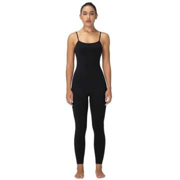 Sunzel One Piece Jumpsuits for Women Casual, Sexy Spaghetti Straps Leggings Bodysuit Tummy Control Yoga Workout Romper 26" Black X-Small
