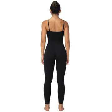 Sunzel One Piece Jumpsuits for Women Casual, Sexy Spaghetti Straps Leggings Bodysuit Tummy Control Yoga Workout Romper 26" Black X-Small