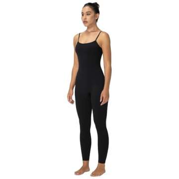 Sunzel One Piece Jumpsuits for Women Casual, Sexy Spaghetti Straps Leggings Bodysuit Tummy Control Yoga Workout Romper 26" Black X-Small