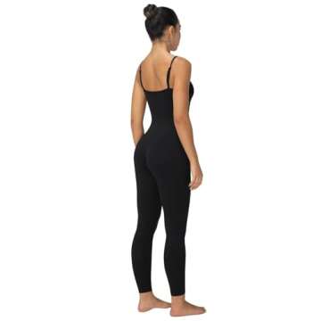 Sunzel One Piece Jumpsuits for Women Casual, Sexy Spaghetti Straps Leggings Bodysuit Tummy Control Yoga Workout Romper 26" Black X-Small