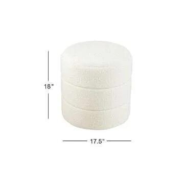 HomePop Upholstered Round Ottoman Home Décor|Foot Rest Ottoman - Cream Boucle 17.5 * 17.5 inch