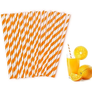 100 Pcs Orange Straws, 7.76 Inch Disposable Drinking Straws for Parties, Events & Everyday Use