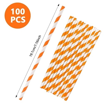 100 Pcs Orange Straws, 7.76 Inch Disposable Drinking Straws for Parties, Events & Everyday Use
