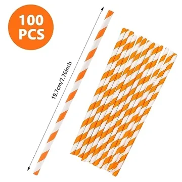 100 Pcs Orange Straws, 7.76 Inch Disposable Drinking Straws for Parties, Events & Everyday Use