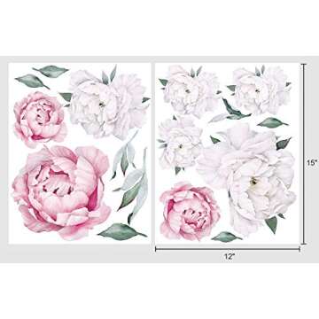 Peony Watercolor Wall Decals for Home & Nursery Decor