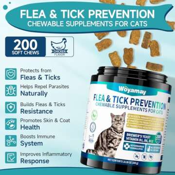 Woyamay Flea Treatment for Cats, 200 Treats Flea and Tick Prevention for Cats Chewables, Natural Cat...