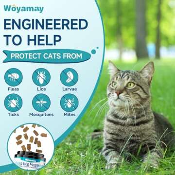 Woyamay Flea Treatment for Cats, 200 Treats Flea and Tick Prevention for Cats Chewables, Natural Cat Flea and Tick Treatment Pills Daily Oral Flea Supplement, Kitten Cat Flea Treatment, Chicken Flavor