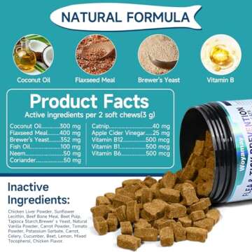 Woyamay Flea Treatment for Cats, 200 Treats Flea and Tick Prevention for Cats Chewables, Natural Cat Flea and Tick Treatment Pills Daily Oral Flea Supplement, Kitten Cat Flea Treatment, Chicken Flavor