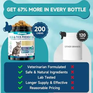 Woyamay Flea Treatment for Cats, 200 Treats Flea and Tick Prevention for Cats Chewables, Natural Cat Flea and Tick Treatment Pills Daily Oral Flea Supplement, Kitten Cat Flea Treatment, Chicken Flavor