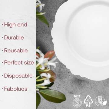 Smarty Had A Party Elegant Disposable Plastic Dinnerware, Blossom Rim Design White 10.25" Plates for...