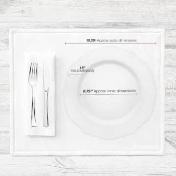 Smarty Had A Party Elegant Disposable Plastic Dinnerware, Blossom Rim Design White 10.25" Plates for Weddings, Birthdays, and All Occasions, Heavy Duty (120 Count)