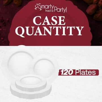 Smarty Had A Party Elegant Disposable Plastic Dinnerware, Blossom Rim Design White 10.25" Plates for Weddings, Birthdays, and All Occasions, Heavy Duty (120 Count)