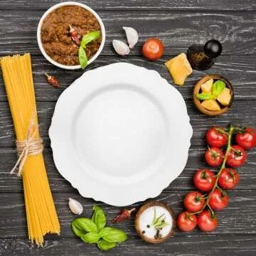 Smarty Had A Party Elegant Disposable Plastic Dinnerware, Blossom Rim Design White 10.25" Plates for Weddings, Birthdays, and All Occasions, Heavy Duty (120 Count)